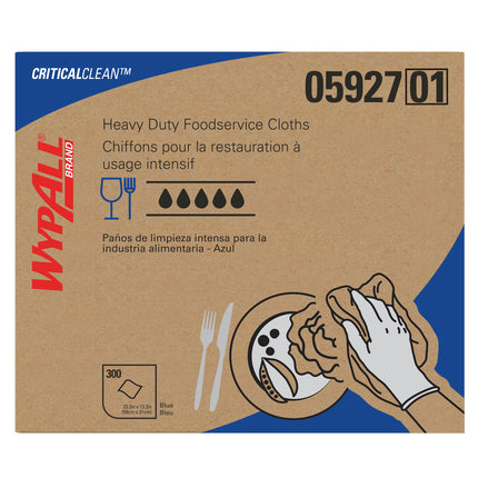 Lingettes WypAll CriticalClean haute capacité, robustes, pour la restauration - pliées en quatre, bleues, 300 feuilles/caisse