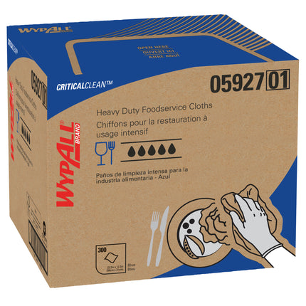 Lingettes WypAll CriticalClean haute capacité, robustes, pour la restauration - pliées en quatre, bleues, 300 feuilles/caisse