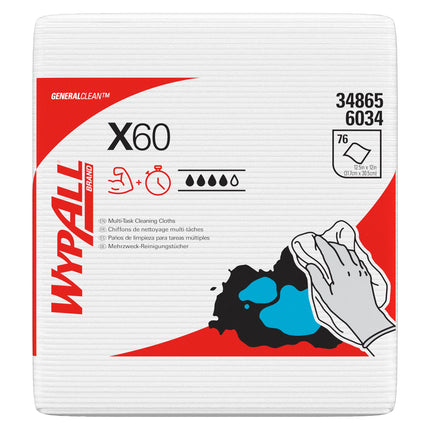 Wypall 34865 Wypall-Teri X60 - Pliage en 4, Blanc, 76 Essuie-Tout/Paquet, 12 Paquets/Caisse
