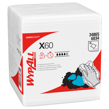 Wypall 34865 Wypall-Teri X60 - Pliage en 4, Blanc, 76 Essuie-Tout/Paquet, 12 Paquets/Caisse