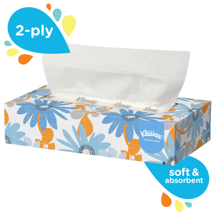 Kleenex Facial Tissue Flat Box - 2-Ply, White, 125 Sheets/Box, 12 Boxes/Case