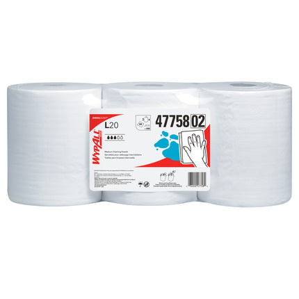 WypAll L20 Towel Center-Pull Roll - 2-Ply, White, 550 Sheets/Roll, 3 Rolls/Case