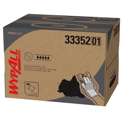 WypAll Oil, Grease & Ink Cloths (33352) - Brag Box, Lint-Free Towels, Blue, 180 Sheets/Box, 1 Box/Case