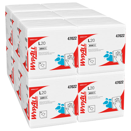 WypAll GeneralClean L20 Medium Cleaning Cloths (47022) - Quarterfold, White, 68 Sheets/Box, 12 Boxes/Case