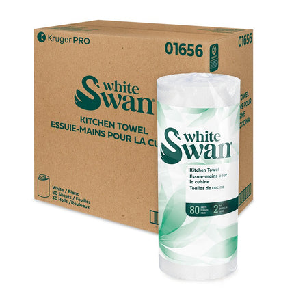 Kruger White Swan Kitchen Towel - 2 Ply, White, 30 Rolls/Case
