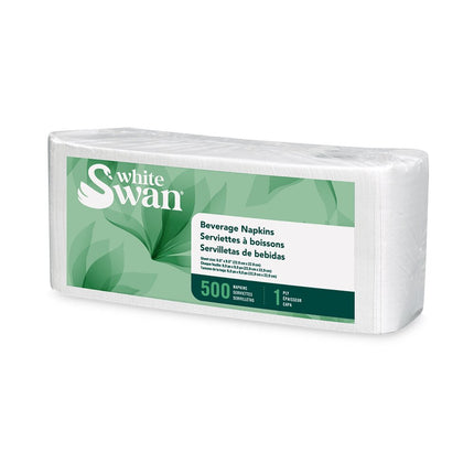 Kruger White Swan Beverage Napkin - White, 1-Ply, 4000/Case