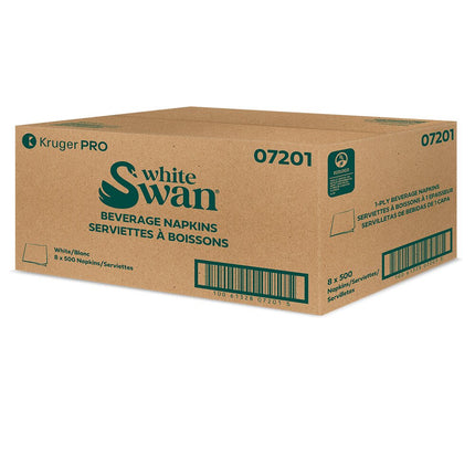 Kruger White Swan Beverage Napkin - White, 1-Ply, 4000/Case