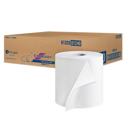 Kruger Embassy Supreme Roll Towel - 1-Ply, 600'/Roll, 6 Rolls/Case, Made in Canada