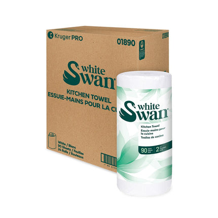 Kruger White Swan Professional Kitchen Towel - 2-Ply, 10.9 X 8", White, 90 Sheets/Pack, 24 Packs/Case
