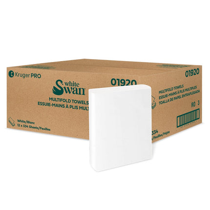 Kruger White Swan Multifold Towel - Ecological, White, 334 Sheets/Roll, 12 Rolls/Case, Made in Canada