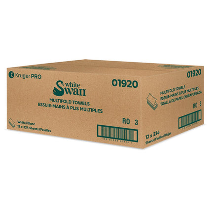 Kruger White Swan Multifold Towel - Ecological, White, 334 Sheets/Roll, 12 Rolls/Case, Made in Canada