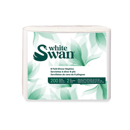 Kruger White Swan 2 Ply Dinner Napkins - 8 Fold, White, 200 Napkins/Pack, 16 Packs/Case