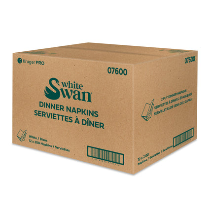 Kruger White Swan 2 Ply Dinner Napkins - 8 Fold, White, 200 Napkins/Pack, 16 Packs/Case