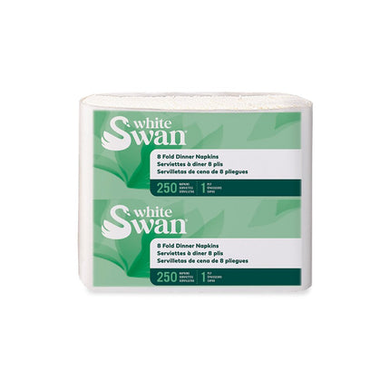 Kruger White Swan 1-Ply Dinner Napkin - 8 Fold, White, 12/Case