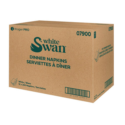 Kruger White Swan 1-Ply Dinner Napkin - 8 Fold, White, 12/Case