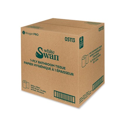 Kruger White Swan Bathroom Tissue - 1-Ply, 48 Rolls/Case, 1000 Sheets/Roll, Made in Canada
