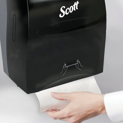 Distributeur de papier essuie-mains en rouleau à noyau rigide manuel Scott Essential (46253) – Noir, pour rouleaux de papier essuie-mains Scott à noyau violet, 32,1 cm x 41 cm x 25,9 cm, vendu à l'unité