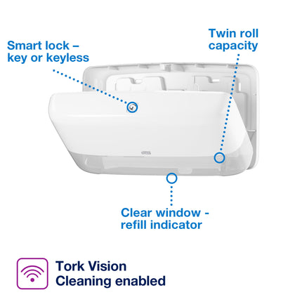 Tork Twin Mini Jumbo Bath Tissue Dispenser - White, Sold Individually