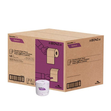Cascades PRO Select®  Standard Toilet Tissue, White, 2-Ply, 500 Sheets/Roll, 48 Rolls/Case
