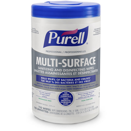 Purell Professional Multi-Surface Sanitizing And Disinfecting Wipes - 110 Wipes/Canister