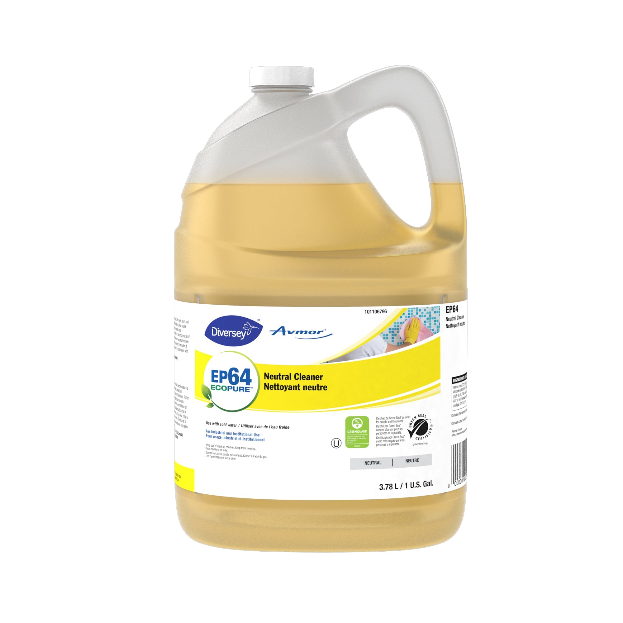 Diversey™ EP64 Neutral Cleaner, Yellow Colour, Floral Fragrance, 3.78L, Sold Individually