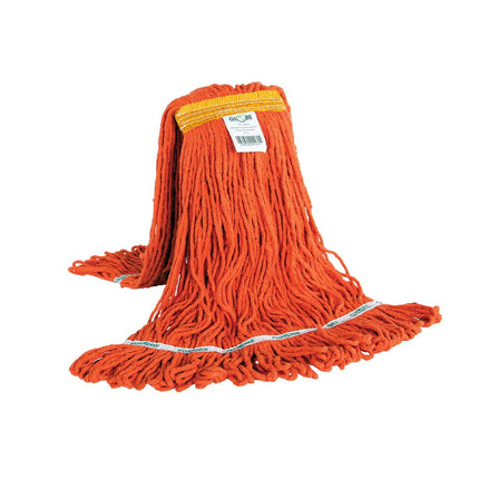 Serpillère à franges humides synthétiques Globe Syn-Pro à bande étroite - Orange, 24 oz, vendue à l'unité
