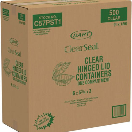 Dart® Sandwich Container, 6" X 5.75" X 3", OPS Plastic, Clear, 500/Case