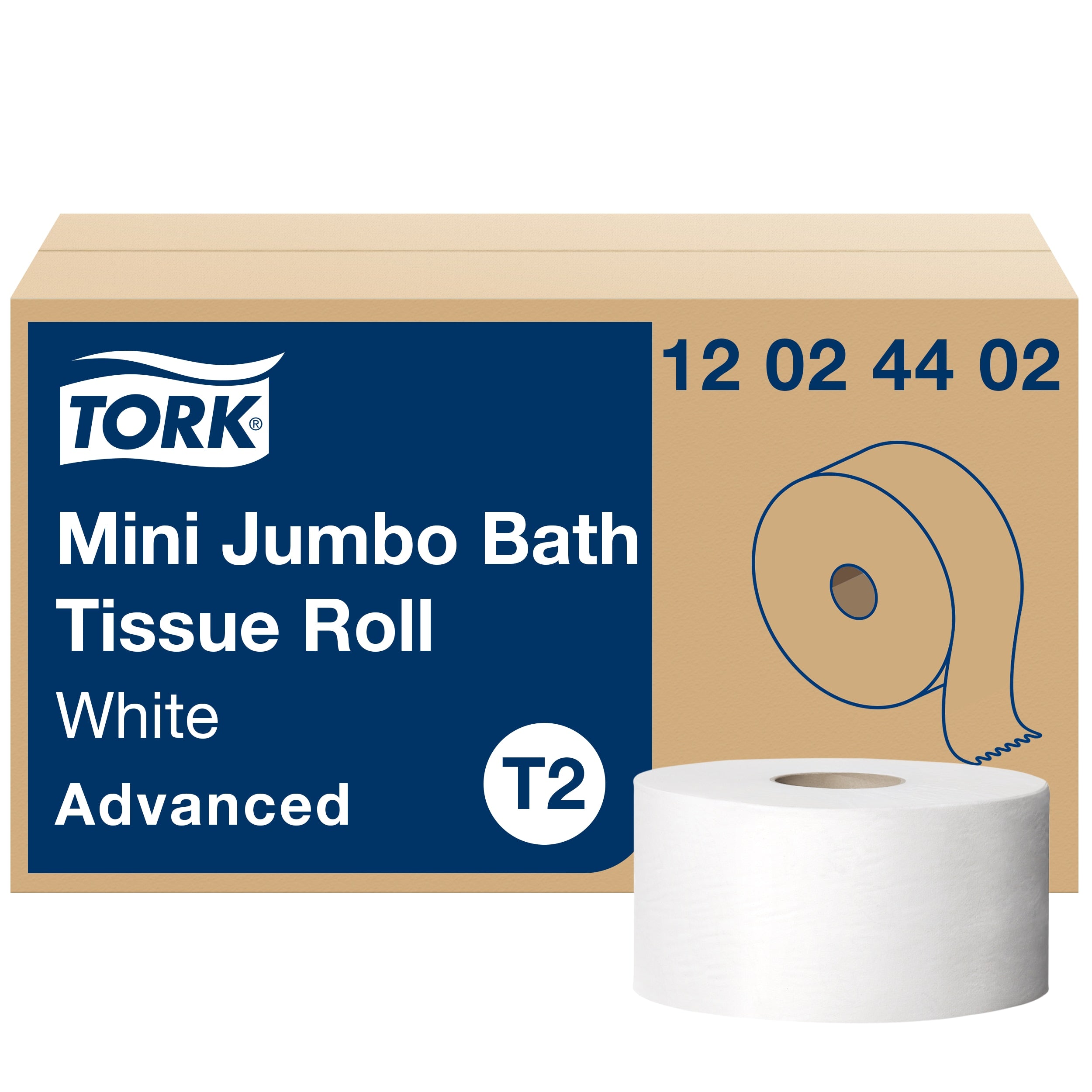 Tork® Advanced Mini Jumbo Bath Tissue Roll, 2 Ply, White, 751', 12/Case