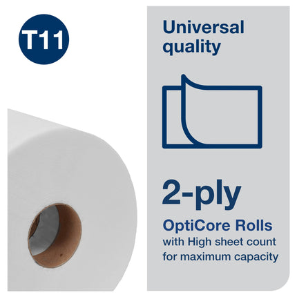 Tork Opticore Universal Bath Tissue Roll - 3.74", White, 2 Ply, 865 Sheets/Roll, 36/Case