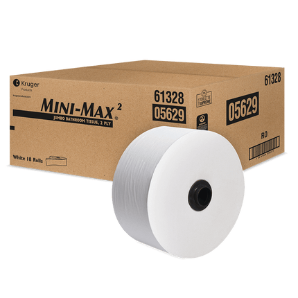 Papier hygiénique Jumbo Mini-Max – 2 épaisseurs, blanc, 18 rouleaux/caisse, fabriqué au Canada