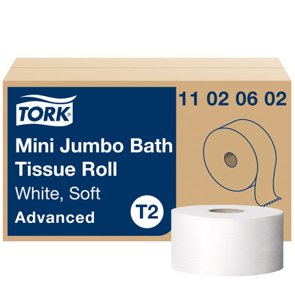 Tork Advanced Mini Jumbo Soft Bath Tissue Roll - White, 2 Ply, 750', 1075 Sheets/Roll, 12 Rolls/Case