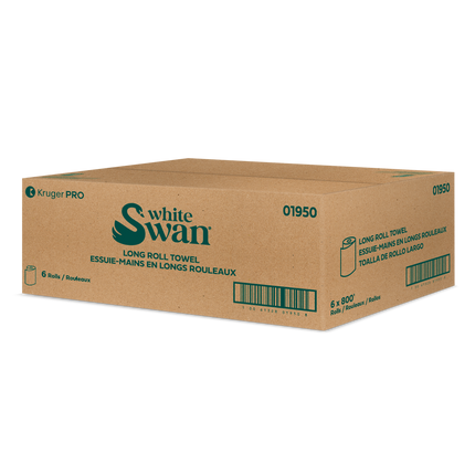 Essuie-tout Long Roll White Swan - 1 pli, blanc, 800 pieds, 6 rouleaux/caisse
