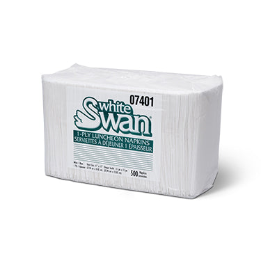 Serviette de table White Swan 4 épaisseurs - Blanc, 1 épaisseur, 500 feuilles/paquet, 12 paquets/caisse