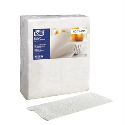 Serviette de table Tork Premium LinStyle - Blanc, pliée en 1/8, 60 feuilles/paquet, 6 paquets/caisse
