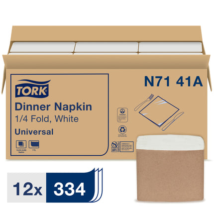 Tork Dinner Napkin - 1/4 Fold, 1 Ply, 334 Sheets/Pack, 12 Packs/Case
