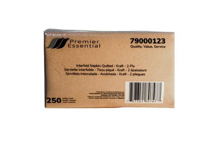Serviette interfoliée Premier Essential - gaufrée, kraft, 7,87" X 6,5", 2 plis, 24 paquets/caisse