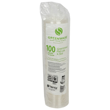 Pactiv Greenware PLA X-Slot Flat Lids - For 12-24oz Cups - Clear, 1000/Case(Lids Only)