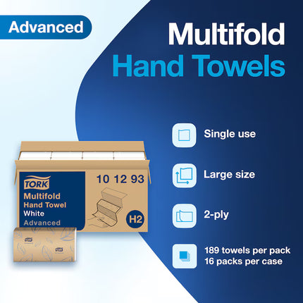 Tork Advanced Xpress Multifold Paper Hand Towel - 3-Panel, 2-Ply, 189 Towels/Pack, 16 Packs/Case