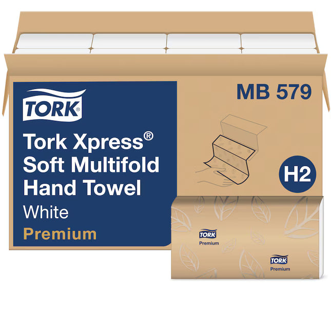 Tork Premium Soft Xpress Multifold Paper Hand Towel - 3-Panel, 2-Ply, White, 135 Towels/Pack, 16 Packs/Case