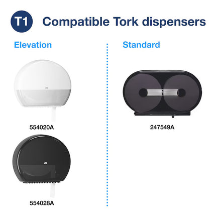 Tork Advanced Jumbo Bath Tissue Roll - 2-Ply, 100% Recycled Fibre, 1600'/Roll, 6 Rolls/Case