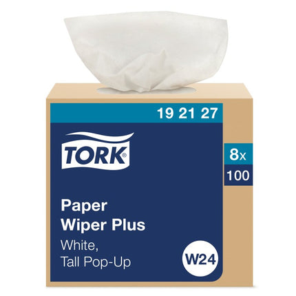 Tork® Paper Wiper Plus In Pop-Up Box, 1 Ply, White, 100 Wipers/Box, 8 Boxes/Case-B2B Discounters