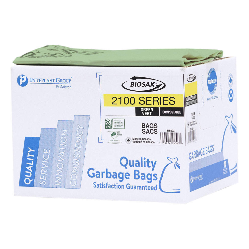 Ralston Biosak™ Compostable Bag, Green, Regular, 26" x 36", 200/Case