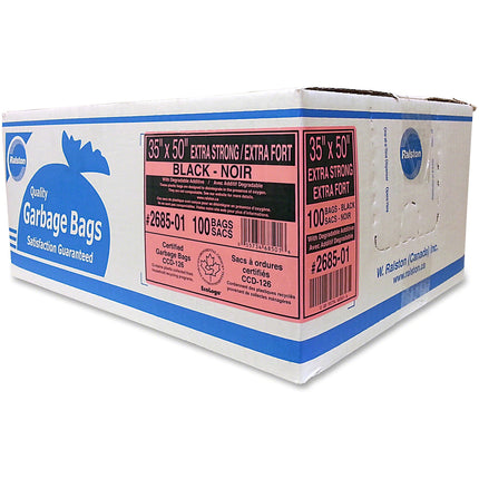 Doublure de poubelle Ralston - 35" X 50", Extra résistante, Noire, 100 sacs/caisse