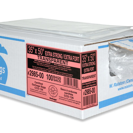 Sac poubelle W. Ralston - 35" X 50", Solide, Transparent, 125 sacs/caisse