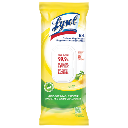 Lingettes désinfectantes Lysol - Agrumes, 84 lingettes/paquet, 4 paquets/caisse