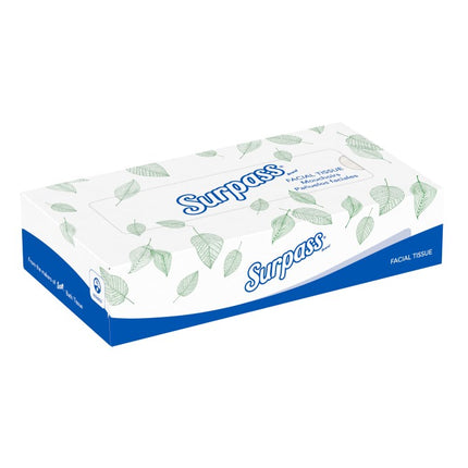 Surpass® Facial Tissue, 2-Ply, Flat Box, White, 30 Boxes/Case, 100 Tissues/Box-B2B Discounters