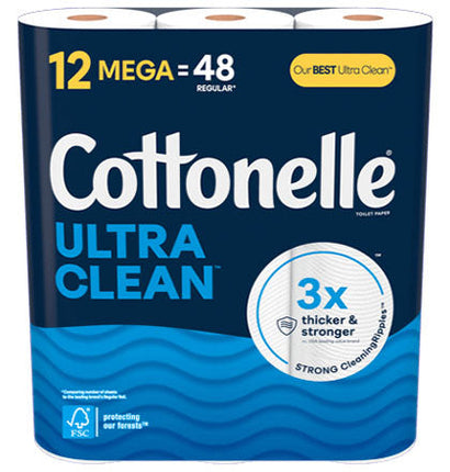 Cottonelle® Ultra Clean Mega Roll Tower, White, 12", 284 Sheets/Roll, 4 Rolls/Case