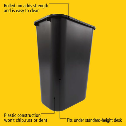 Rubbermaid Large Wastebasket - Black, 15.8" x 11.5", Sold Individually