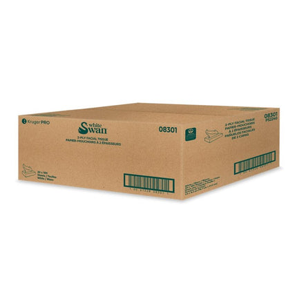 White Swan Facial Tissue - 2 Ply, White, 100 Sheets/Box, 30 Boxes/Case, Made in Canada