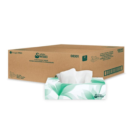 White Swan Facial Tissue - 2 Ply, White, 100 Sheets/Box, 30 Boxes/Case, Made in Canada